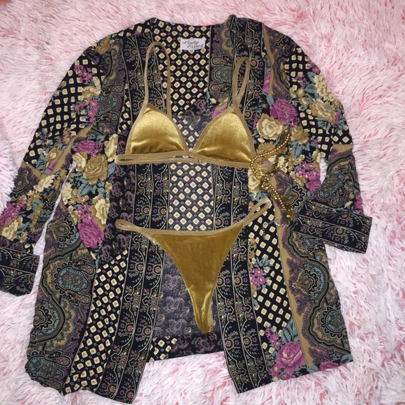 Fashion Nova Other - FINAL Sale! 3-PC Gold Velvet Bikini Set & CoverUp